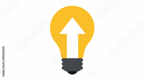 Yellow light bulb with upward arrow on white background