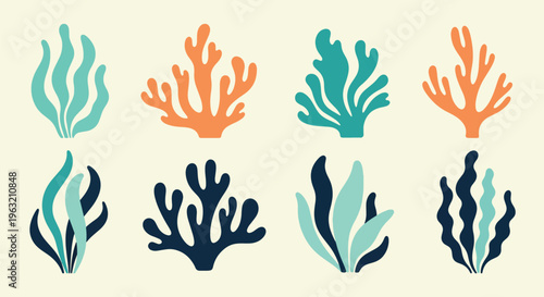 Coral Reef Marine Life Elements on Beige Background