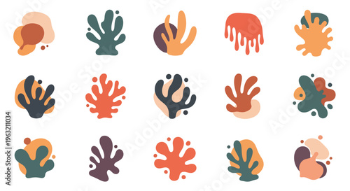 Colorful abstract shapes resembling coral or fungi in various hues
