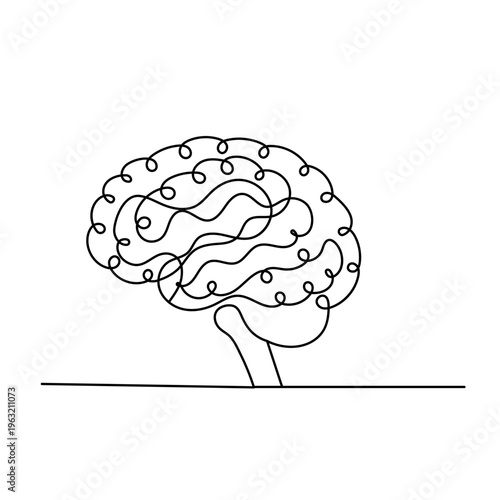 Modern line art illustration of a human brain showing intelligence and logic
