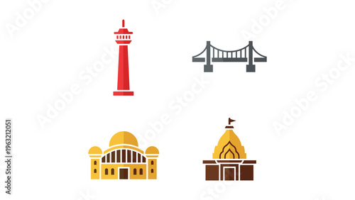 Icon set featuring notable landmarks and architectural structures