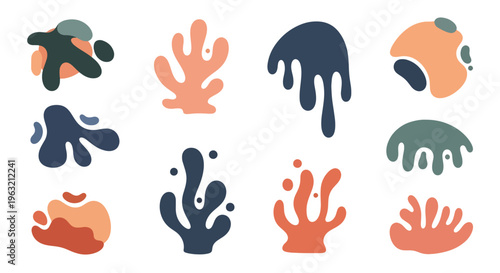 Colorful abstract blob shapes in orange blue and green hues