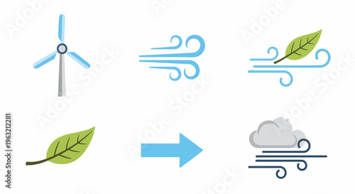 Weather forecast icons showing wind and changing leaf