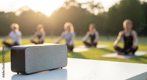 Wireless speaker for outdoor yoga practice.