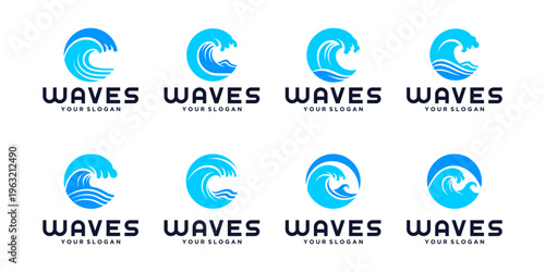 Creative wave logo set with clean minimal design, ideal for beach brands, surf shops, water services, and aquatic business identity
