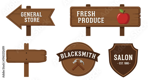 Vintage wooden signs for general store produce blacksmith and salon