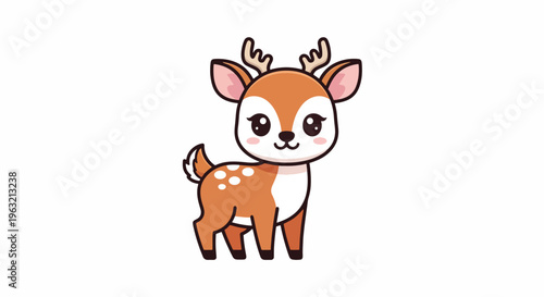 Cute cartoon deer with white spots and brown fur standing alone