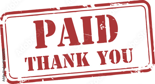 Vintage red paid thank you rubber stamp, distressed grunge invoice seal vector, weathered commercial payment mark for billing and accounting isolated PNG with Transparent Background