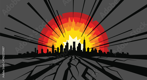 Cityscape, sunset, vector illustration, urban landscape, skyline