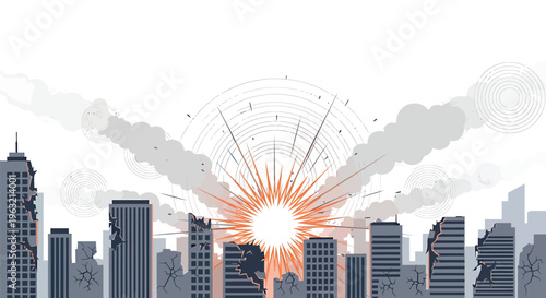 Cityscape explosion, urban disaster, vector illustration, city skyline