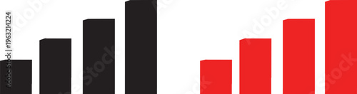 three dimensional bar graph set showing upward growth in black and red colors isolated on white background