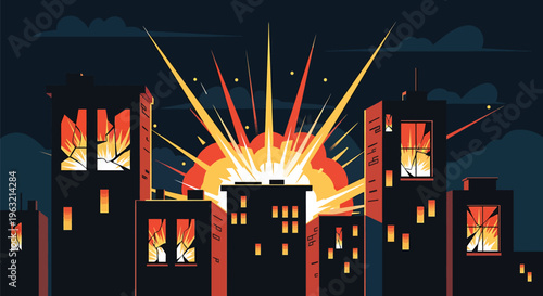 Cityscape at sunset, urban landscape, vector illustration, city skyline