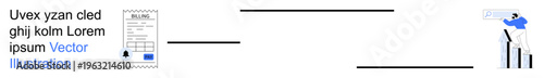 Financial reporting, business growth, data analysis, budgeting, billing, revenue tracking. A billing statement and person analyzing graph data. Financial reporting and business growth concept