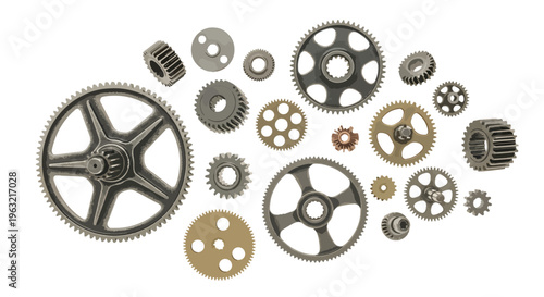 Collection of assorted metal gears and mechanical components