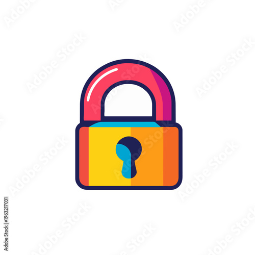 Padlock Security Protection, Colorful Icon Style. Cartoon Lock Design for Secure Access, Safety Concept. Modern Symbol, Flat Style, Illustration. Data Privacy, Digital Safety, Secure System, Modern Se