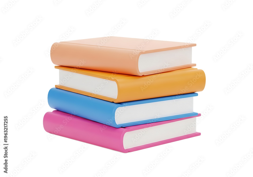 Fototapeta premium Stack of four colorful books isolated on transparent background