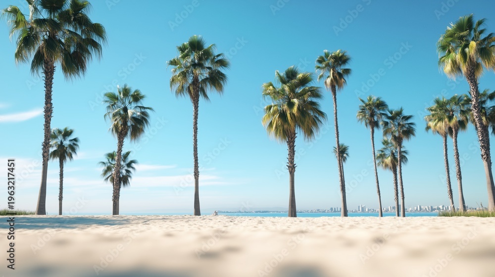 Obraz premium Palm Trees on San Diego Beach with White Clouds