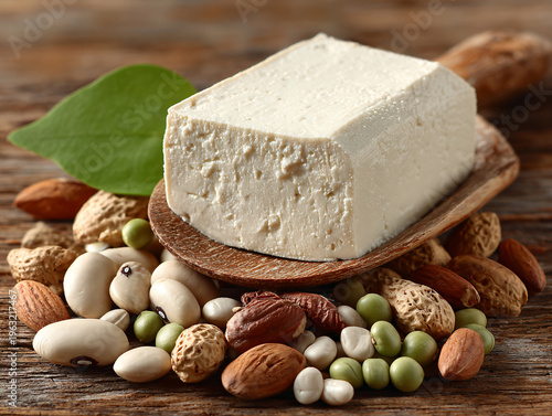 Vegan nutrition ingredients closeup, showcasing healthy plant based ingredients.