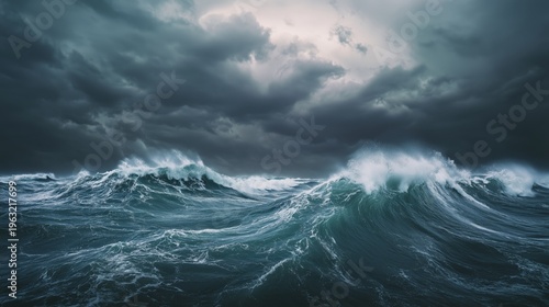 Strong Storm Waves Crashing Under Dark Clouds