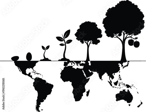 Growth Trees World Map Environment Global Sustainability Nature Development Earth