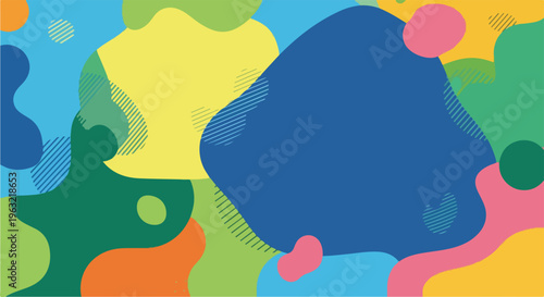 Colorful abstract design with organic shapes and striped details