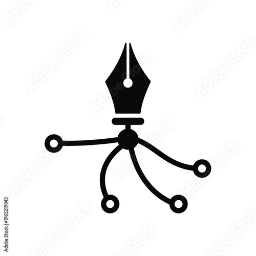 Vector illustration of a stylized fountain pen nib with ink flow design elements