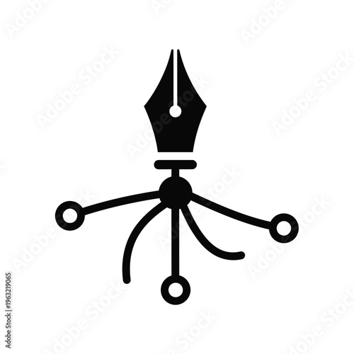 Vector illustration of a stylized fountain pen nib with tentacle like design elements