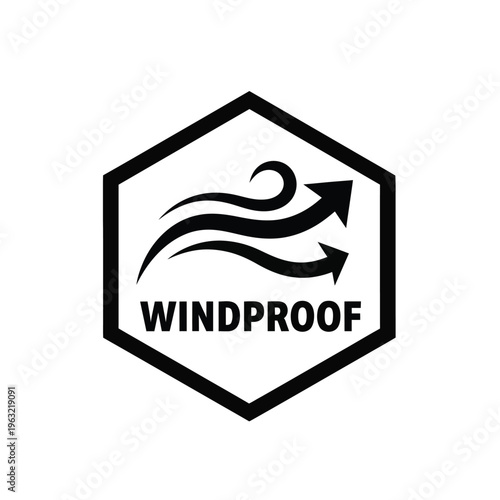 Windproof vector illustration logo with arrows and hexagon shape for weather resistant designs