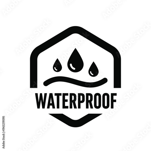 Waterproof vector illustration logo with rain drops and house shape design element