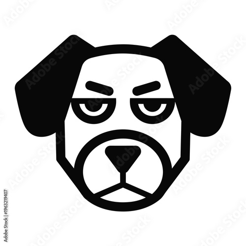 Angry dog face vector illustration with bold black lines on white background
