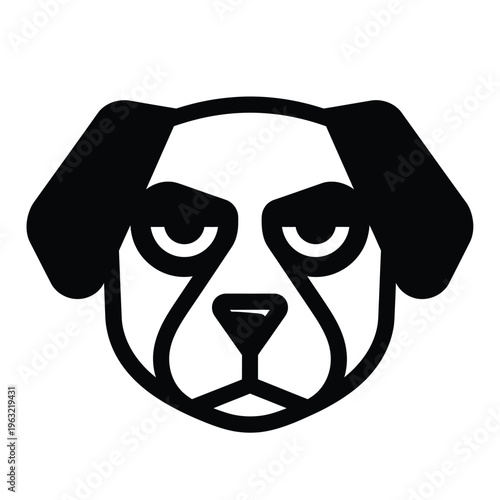Vector illustration of a grumpy dog face in black and white