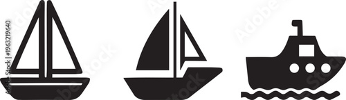 Sailboat and ship icon set black silhouette vector illustration .