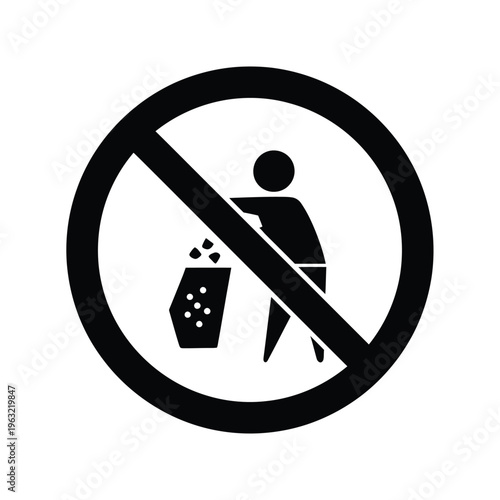 No littering vector illustration of a person throwing trash in a prohibited sign