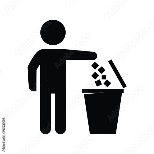Vector illustration of person throwing away trash in a bin