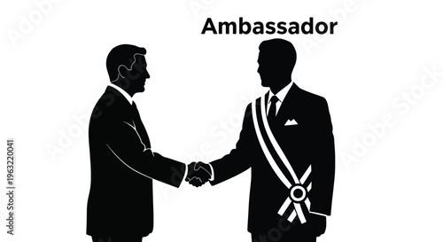 Businessmen shaking hands in formal attire with ambassador