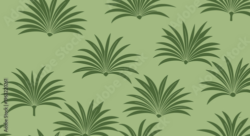 Seamless Pattern of Green Tropical Leaves on a Light Green Background