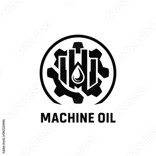 Vector illustration of machine oil logo with gear and droplet symbol
