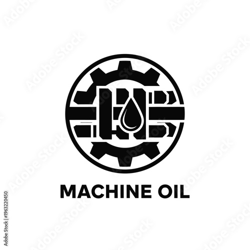 Vector illustration of machine oil logo with gear and droplet symbol
