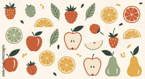 Vibrant Assortment of Fresh Fruits and Berries, Healthy Food Pattern