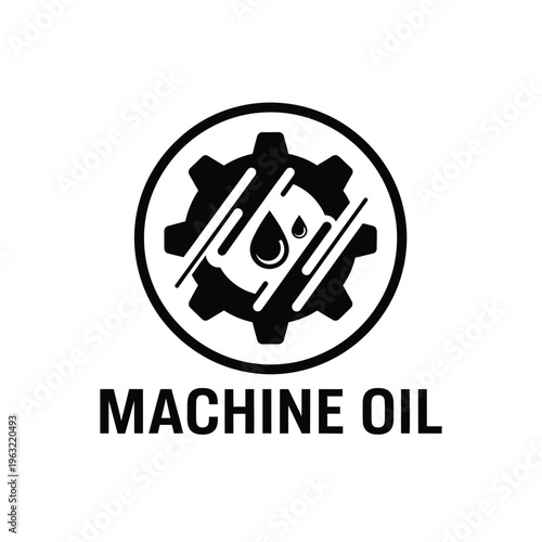 Vector illustration of machine oil gear icon with droplet symbol in black and white