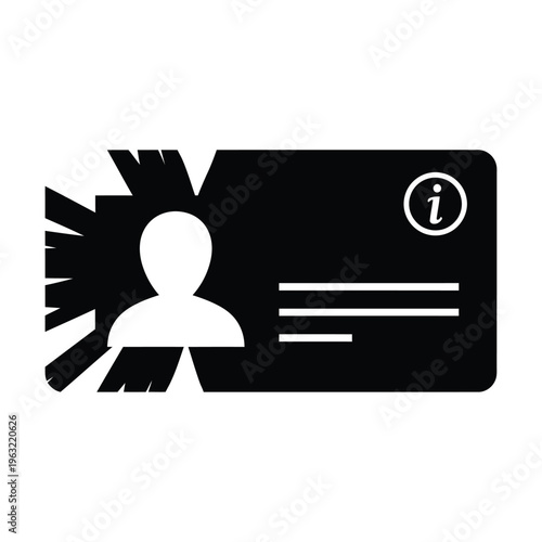 Vector illustration of a black id card with white silhouette and information icon