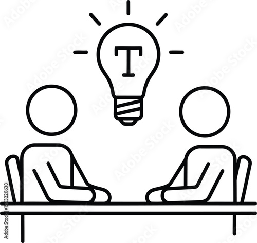 Group knowledge, collective insight, creative community outline icon. Line sign group of three people with light bulb above their heads. Vector isolated pictograms  