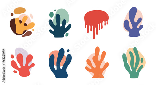 Colorful abstract coral reef icons in vibrant hues