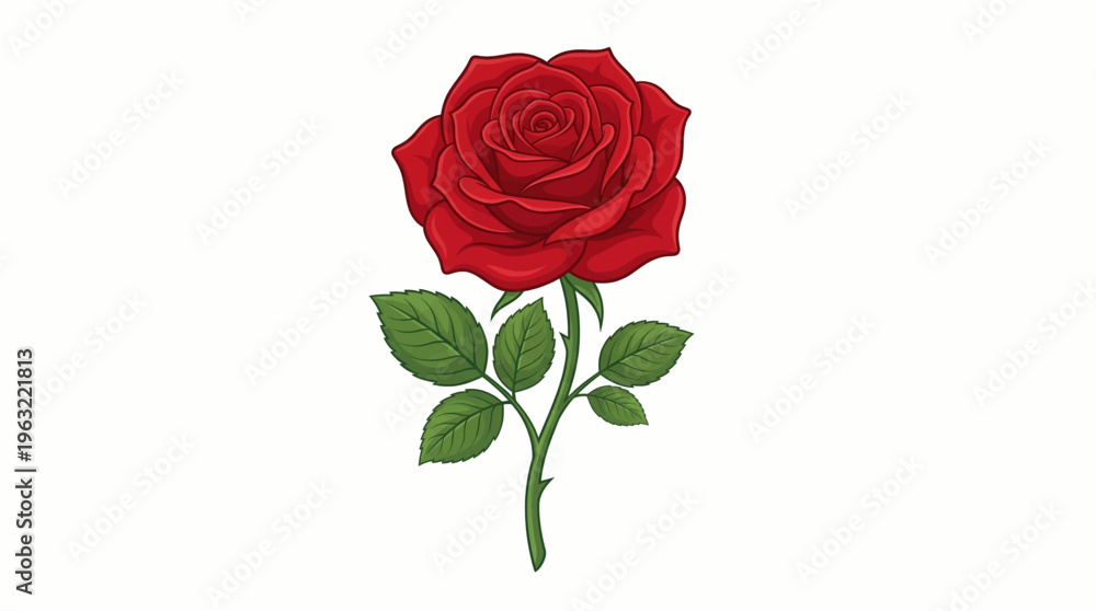 Fototapeta premium red rose flower vector illustration with green leaves