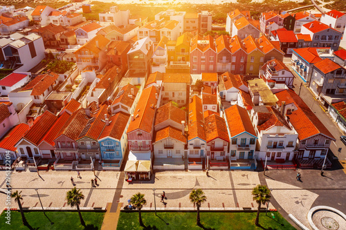 Costa Nova, Aveiro, Portugal: colorful striped houses called Palheiros