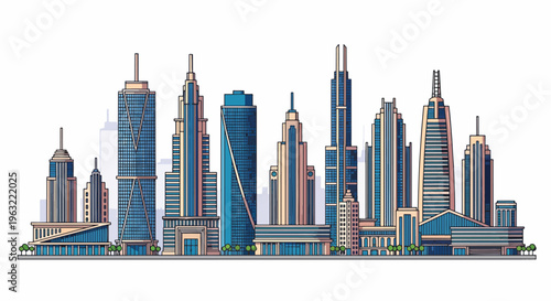 Modern city skyline with tall buildings and skyscrapers