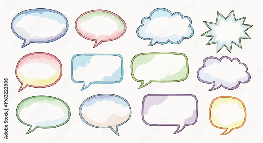Fototapeta premium Colorful cartoon speech bubbles and thought clouds on white background