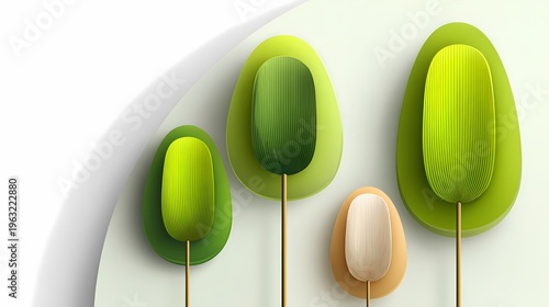 Minimalist 3D paper cut style forest background with abstract green trees for sustainable environment and eco friendly design concept.