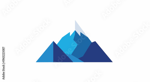 Geometric mountain range in shades of blue on white background