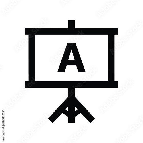 Vector illustration of a black easel with letter a on white background for design and presentation